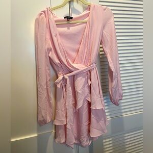 Pink long sleeve dress with tie - size small